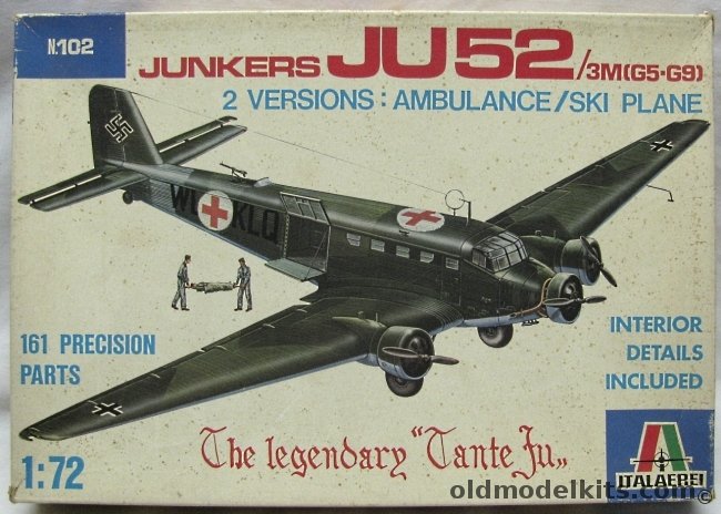 Italaerei 1/72 Junkers Ju-52/3M - (G-5 or G-9) Ambulance or Ski Plane, 102 plastic model kit